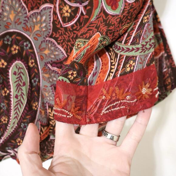 Vintage ALC At Last Classics Red Paisley Beaded Blouse S Boho Autumn Fall Fairy - Picture 7 of 8